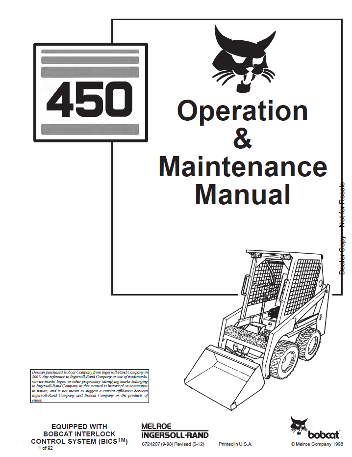 Bobcat 450 Loader Operation & Maintenance Manual PDF