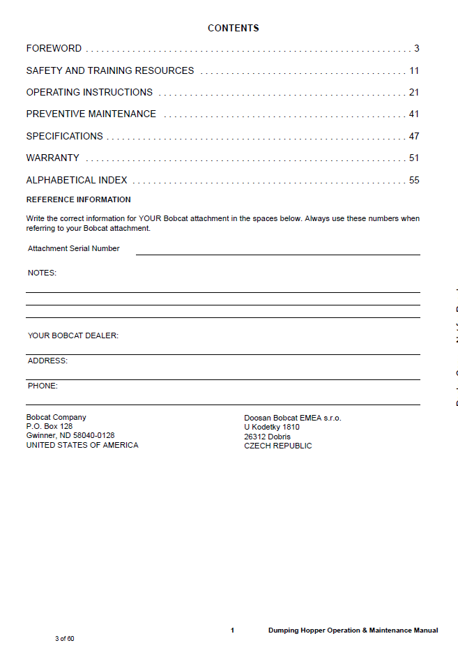 Bobcat 4900023 10 25 Dumping Hopper Operation & Maintenance PDF