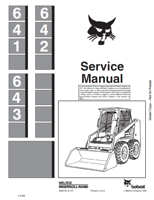 Bobcat 641, 642, 643 Loader Service Manual | Part 6566135