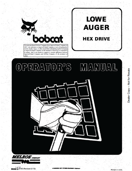 Bobcat 6556515 Lowe Auger Hex Drive Operator Manual PDF