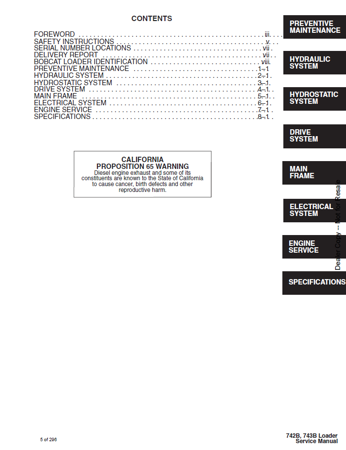 Bobcat 6720772 Workshop & Service Manual | 742B, 743B Loader