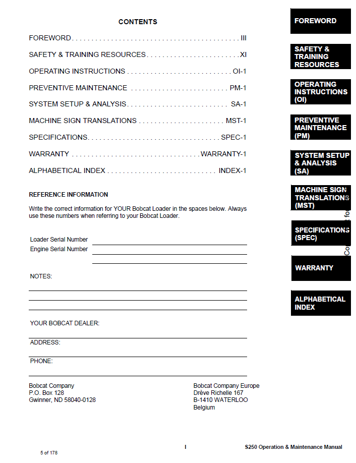 Bobcat 6904156 S250 Skid-Steer Maintenance & Operation Guide