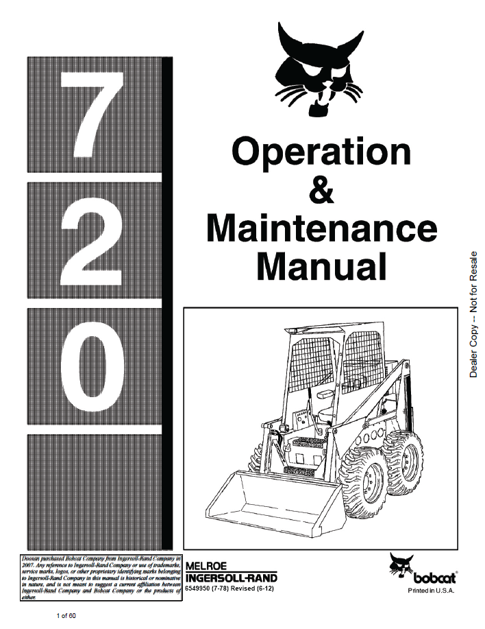 Bobcat 720 Loader Operation & Maintenance Manual | Part 6549950
