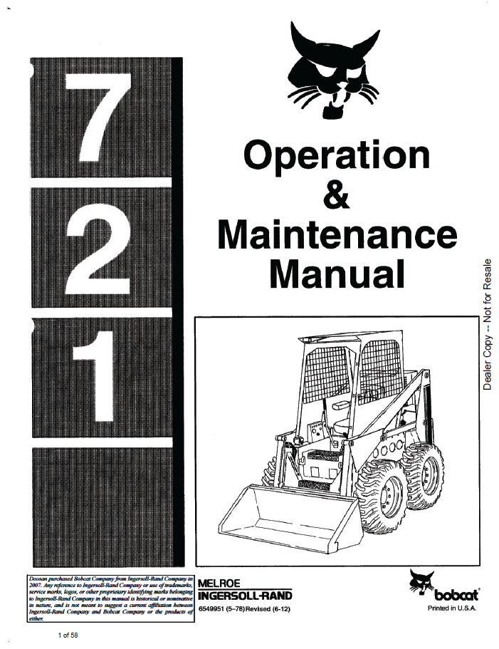 Bobcat 721 Loader Operation & Maintenance Manual | Part 6549951