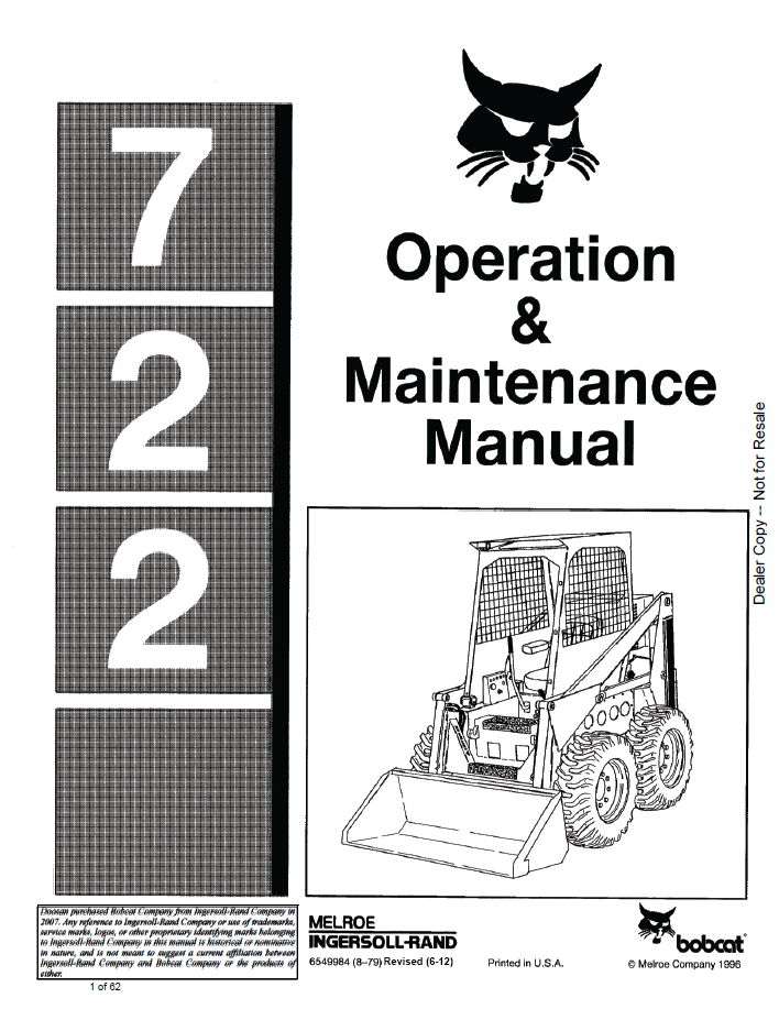 Bobcat 722 Loader Operation & Maintenance Manual | Part 6549984