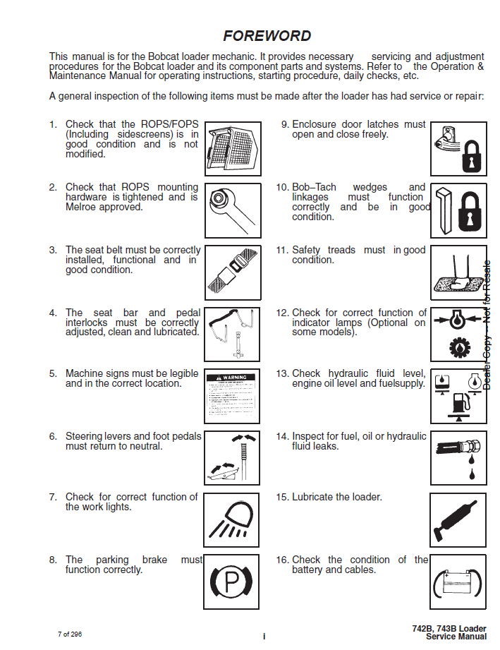 Bobcat 742B, 743B Skid Steer Loader Repair Guide (6720772)