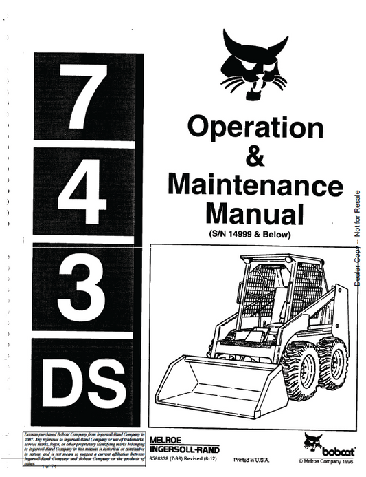 Bobcat 743DS Loader Operation & Maintenance Manual | Part 6566338
