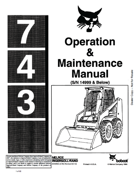 Bobcat 743 Loader Operation & Maintenance Manual | Part 6556862