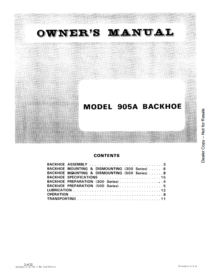 Bobcat 905A Backhoe 6556212 Operator and Maintenance Manual PDF
