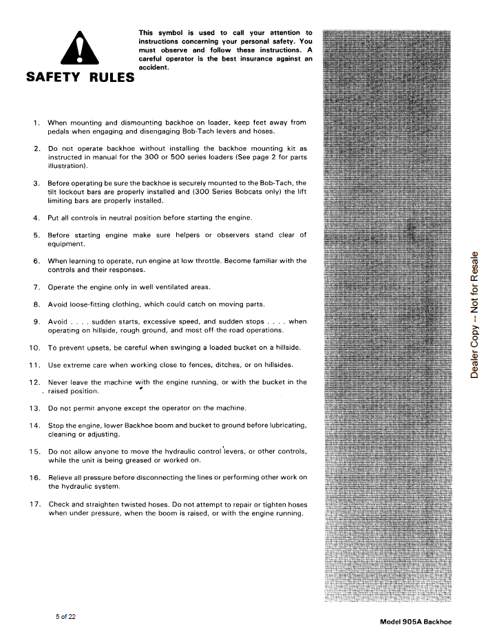 Bobcat 905A Backhoe Operation & Maintenance Manual 6556212 PDF