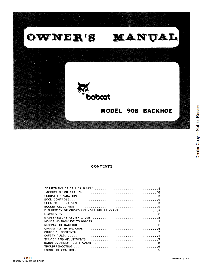 Bobcat 908 Backhoe Loader Operator Manual 6549881 PDF Guide