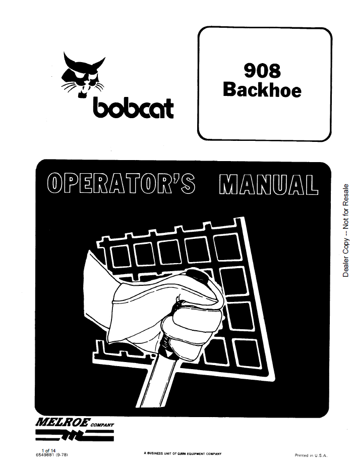 Bobcat 908 Backhoe Operator Manual PDF 6549881 Download