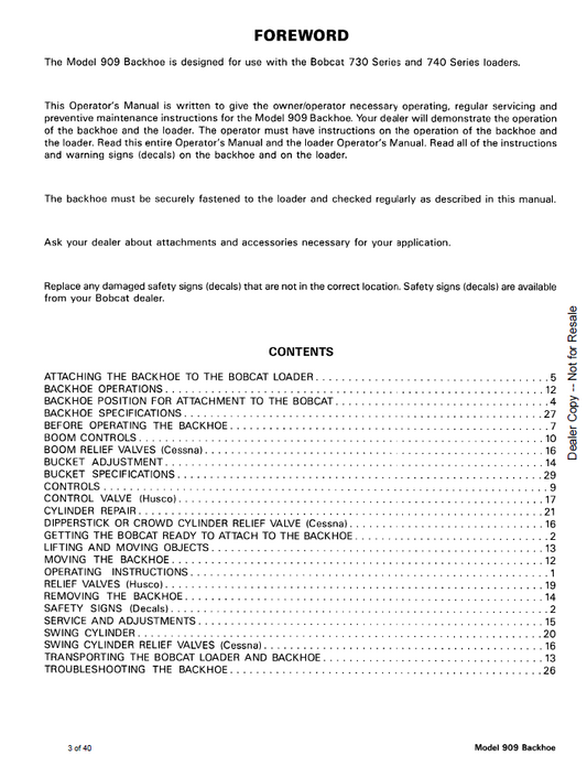 Bobcat 909 Backhoe 6556867 Operator Service Manual PDF Download