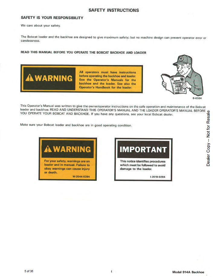 Bobcat 914A Backhoe Loader Operator Manual 6545746 PDF File