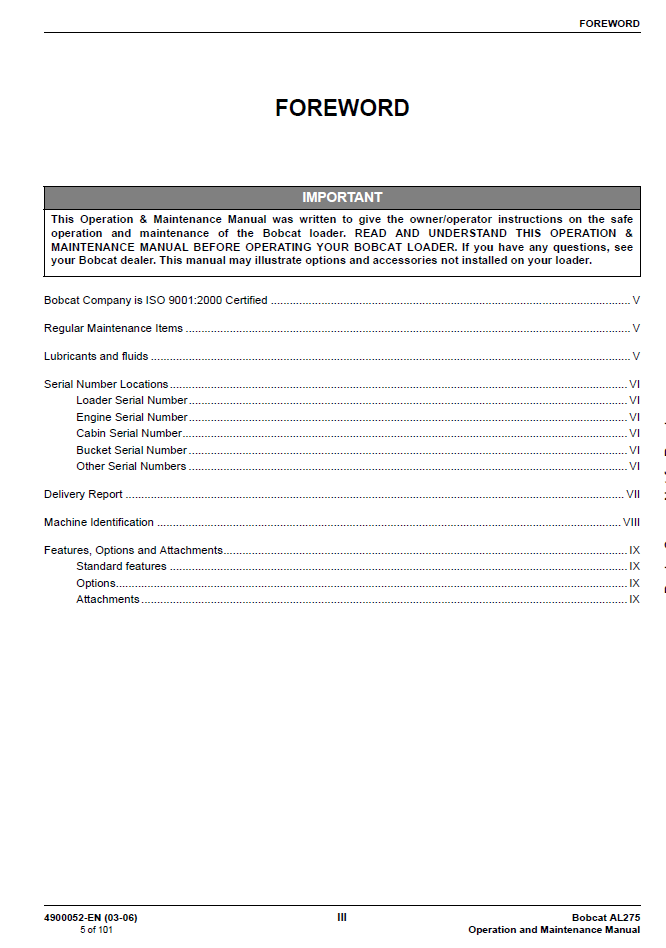 Bobcat AL275 Articulated Loader 4900052 Maintenance Guide PDF