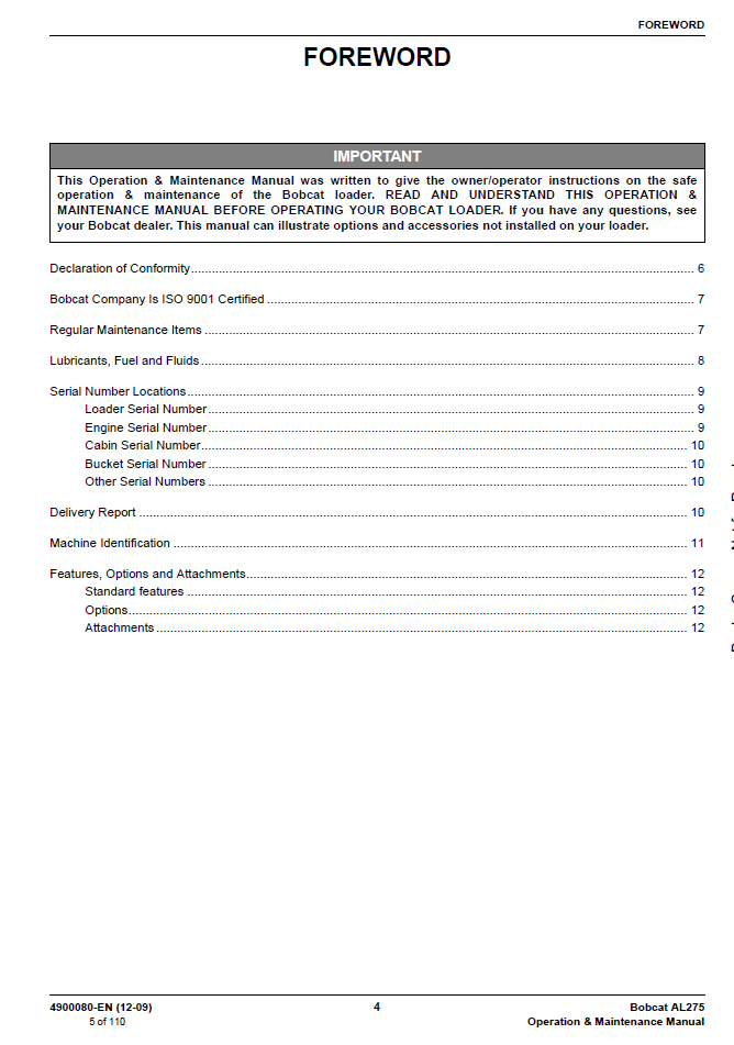 Bobcat AL275 Articulated Loader 4900080 Maintenance Guide PDF