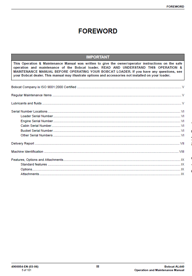 Bobcat AL440 Articulated Loader 4900054 Maintenance Guide PDF