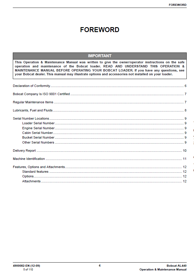 Bobcat AL440 Articulated Loader 4900082 Maintenance Guide PDF