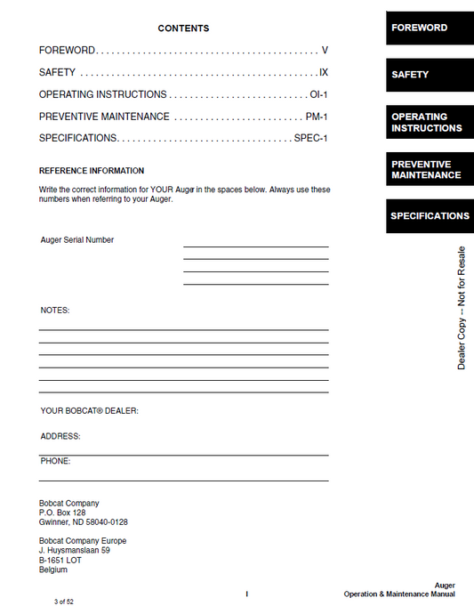 Bobcat Auger Attachment Service and Operator Manual 6724838