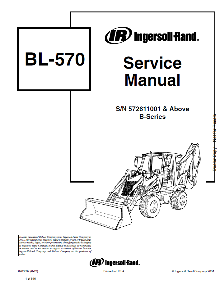 Bobcat BL-570 Backhoe Loader Repair Manual PDF