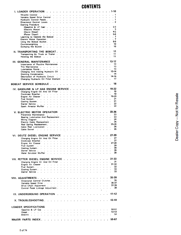 Bobcat M-444, M-500 & M-600 Loader Operation Service Manual PDF