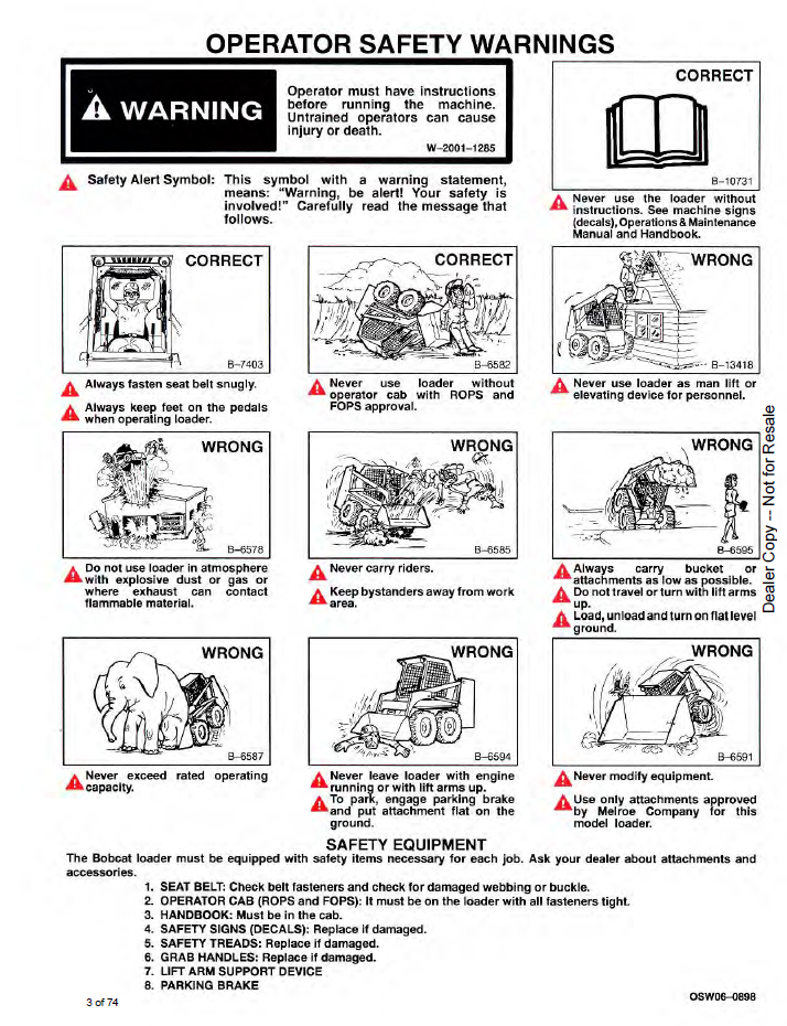 Bobcat M-444, M-500, M-600 Loader Operator Maintenance Guide PDF