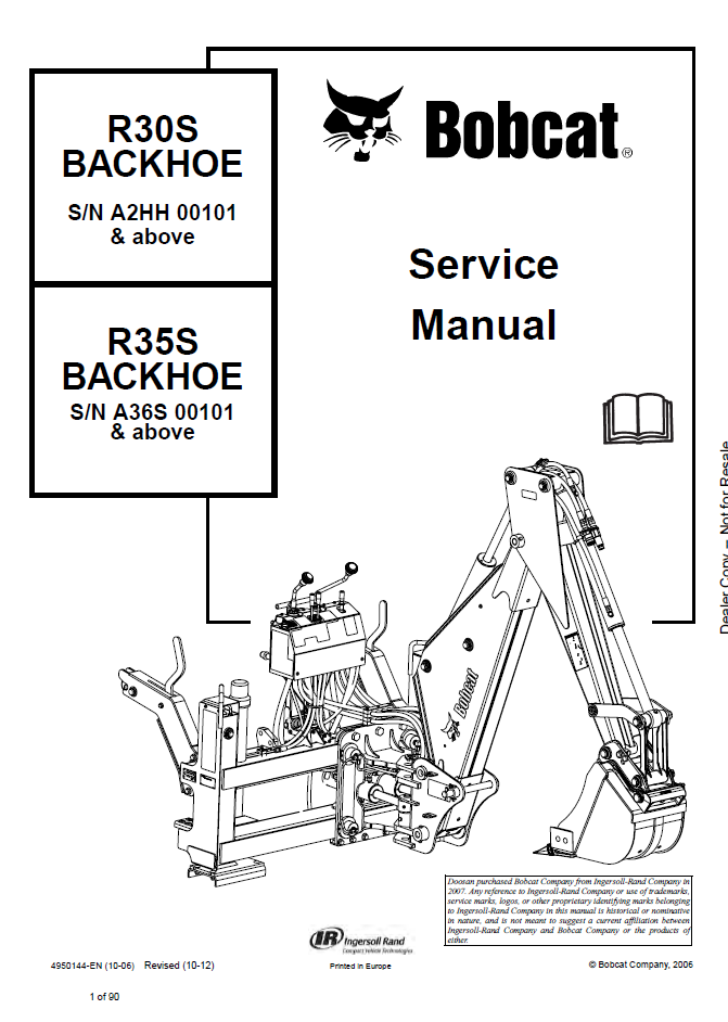 Bobcat R30S & R35S Backhoe Repair Service Manual PDF 4950144