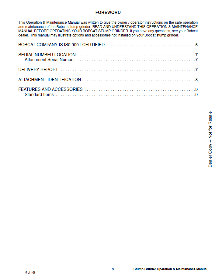Bobcat SG30 Stump Grinder Maintenance Manual 6902662