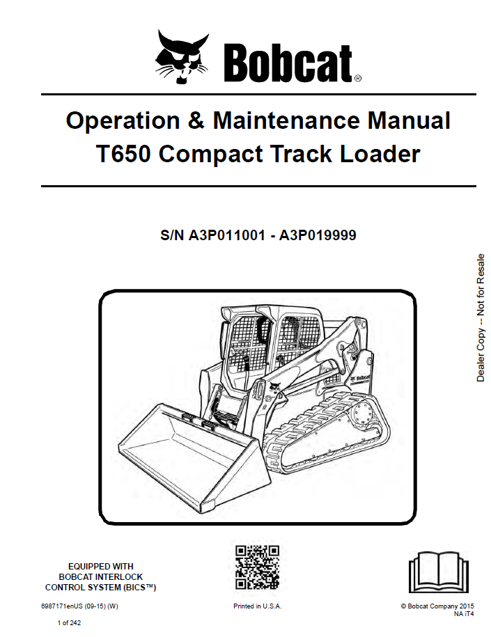 Bobcat T650 Track Loader Operation & Maintenance Manual (6987171)
