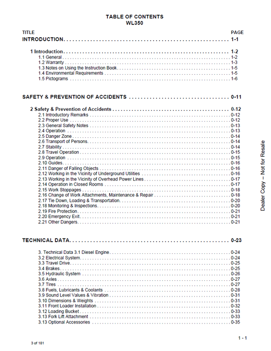 Bobcat WL350 Wheel Loader Operation & Maintenance Manual 22509400