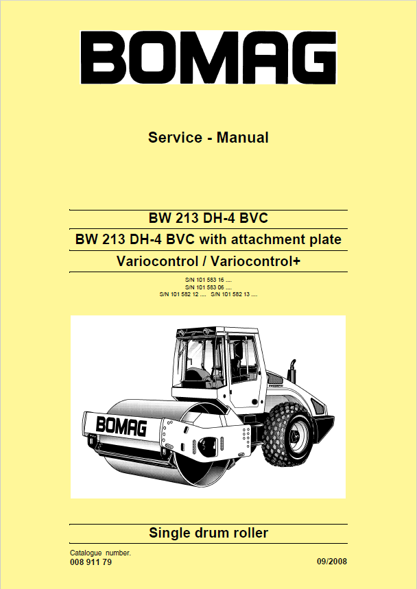 Bomag BW213 DH-4 BVC Service Manual (09.2008, 00891179) PDF