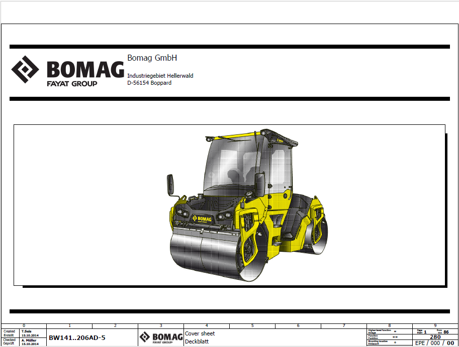 Bomag BW 191 ADO-5 Tandem Vibratory Roller Electric and Hydraulic Schematic Diagram Manual (Serial: 101921331001 - 101921339999)