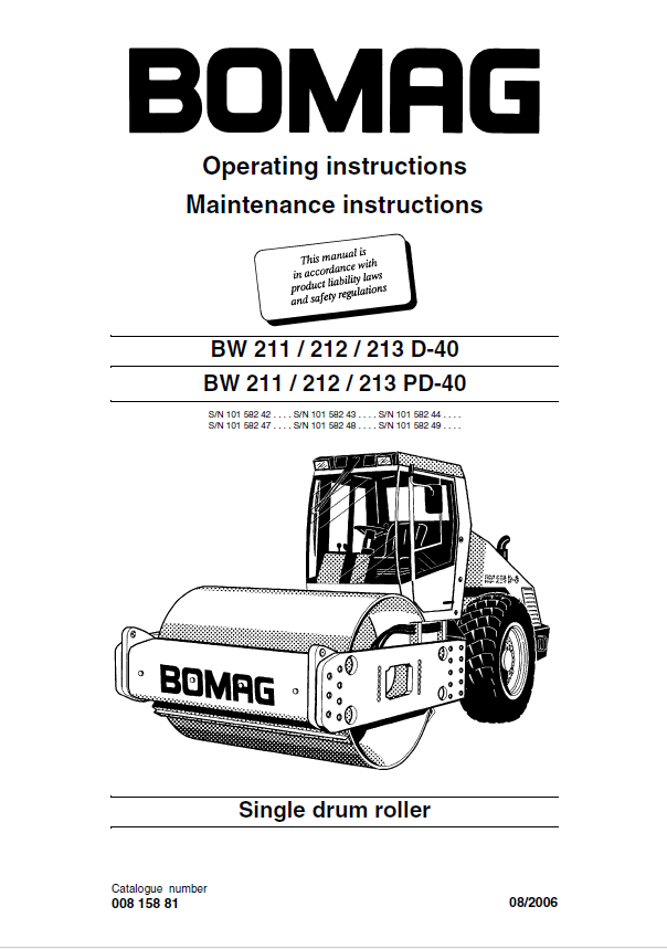 Bomag BW 213 D-40 & PD-40 Maintenance & Operating Manual (08-2006)