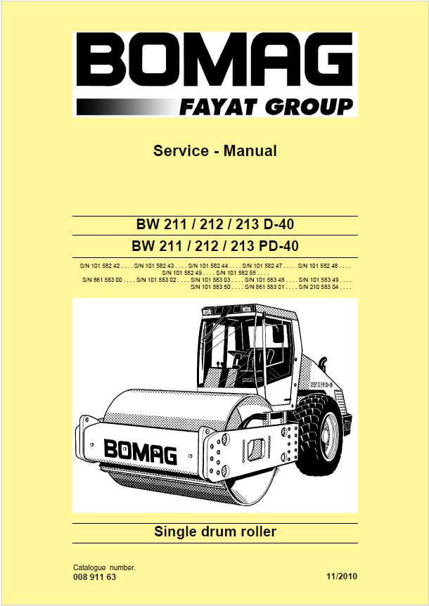 Bomag BW 213 D-40 & PD-40 Roller Service Manual PDF (2010)