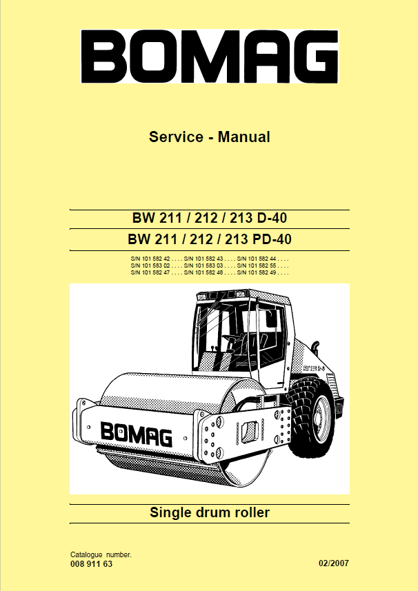 Bomag BW 213 D-40 PD-40 Service Manual 2007 PDF (Part: 00891163)