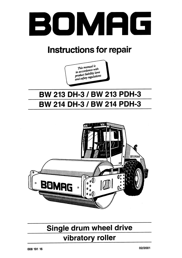 Bomag BW 213 DH-3 Vibratory Roller Repair & Instruction Manual PDF
