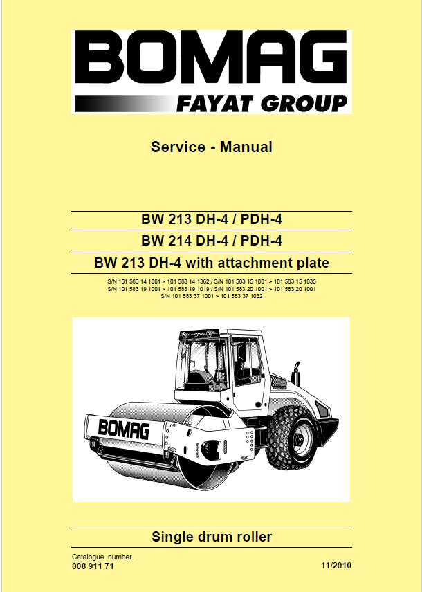 Bomag BW 213 DH-4 BVC Service Manual 11.2010 (00891171) PDF