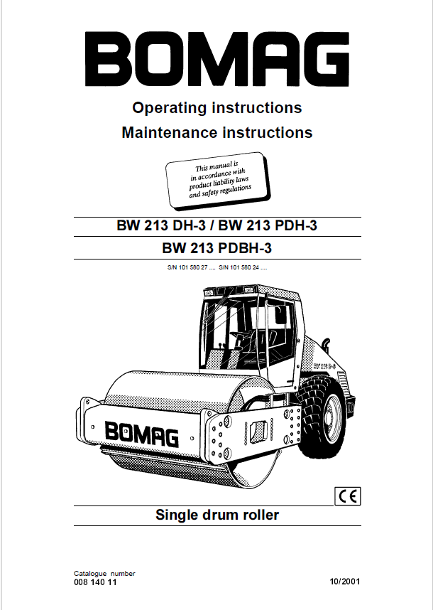 Bomag BW 213 PDBH-3 Roller Operating & Maintenance Manual (PDF)