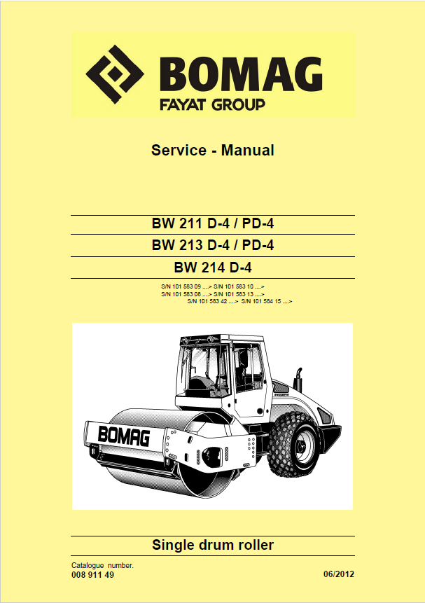 Bomag BW 214 D-4 Roller Service Manual 00891149 (06.2012) PDF