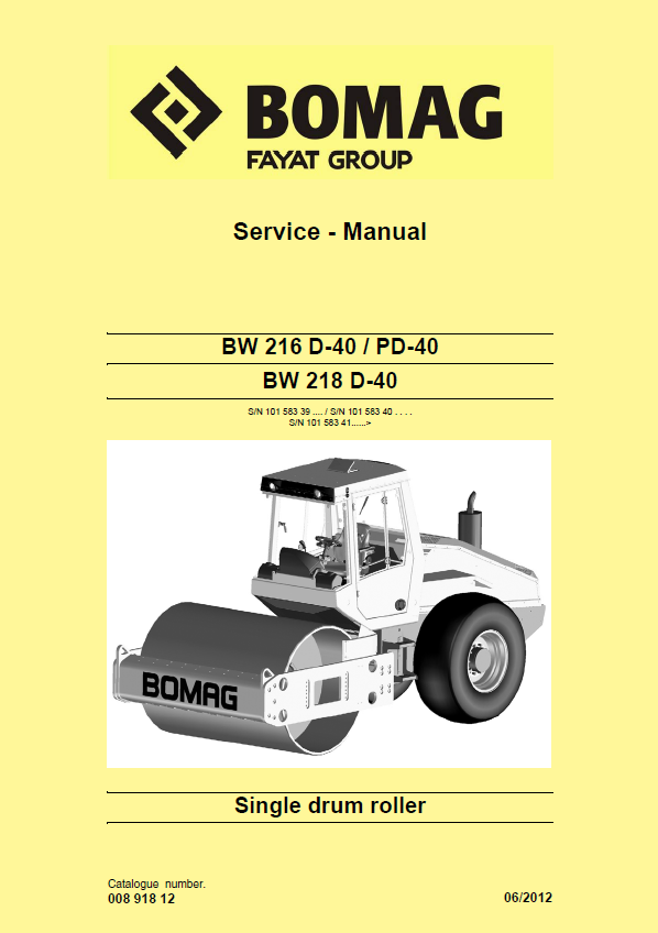 Bomag BW 216 D-40 & PD-40 Roller 2012 Service Manual (PDF)