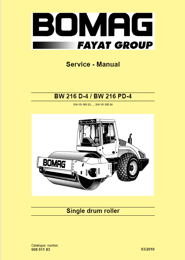 Bomag BW 216 D-4 Roller 2010 Service Manual PDF (00891183)