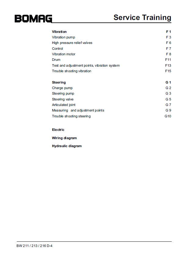 Bomag BW 216 D-4 Roller Service Training Manual with Deutz Engines