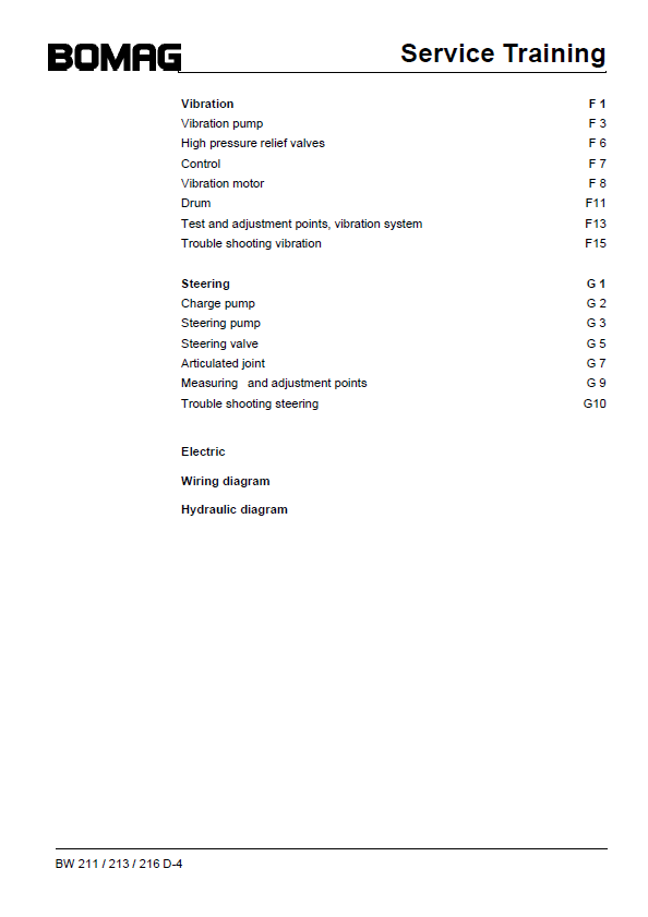 Bomag BW 216 D-4 Workshop & Training Manual (03.2005 Edition)