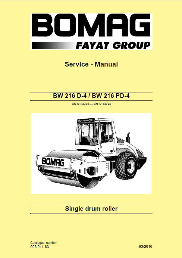 Bomag BW 216 PD-4 Service Manual 00891183 (03.2010) PDF