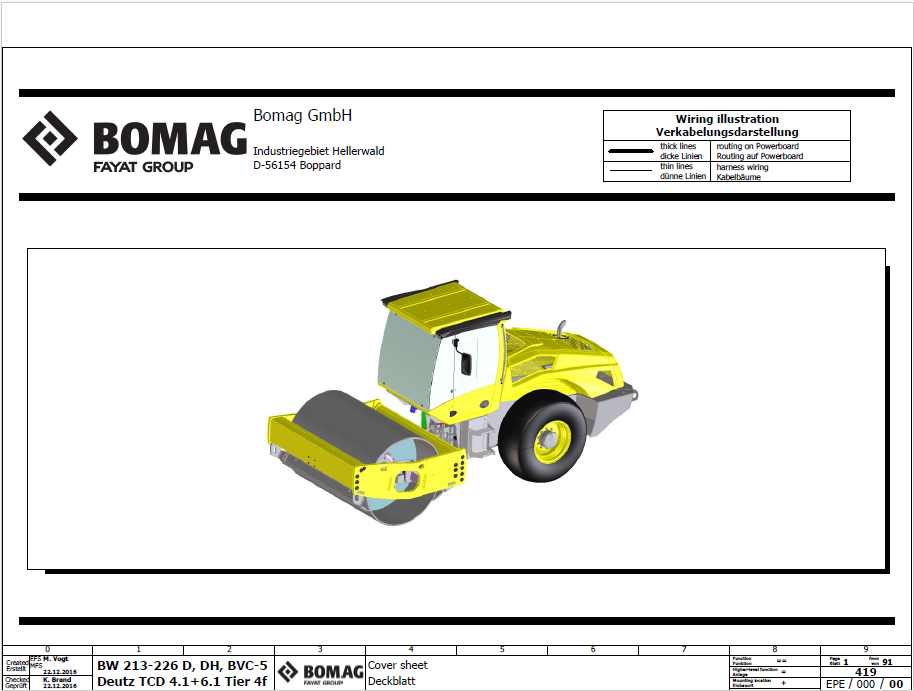 Bomag BW 216 PD-5 Single Drum Vibratory Roller Electric and Hydraulic Schematic Diagram Manual (Serial Nos. 101586281001 - 101586289999)