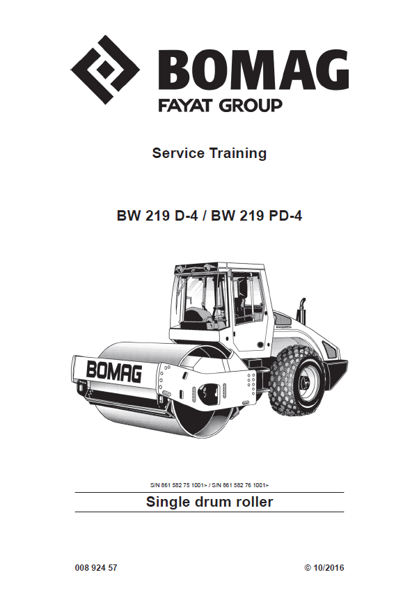 Bomag BW 219AD-4 Service Training Manual 10.2016 (00892457 PDF)