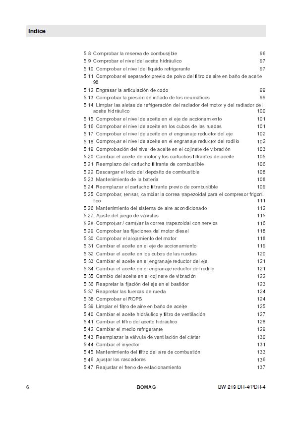 Bomag BW 219 DH-4 Roller Maintenance and Operation Guide (ES)