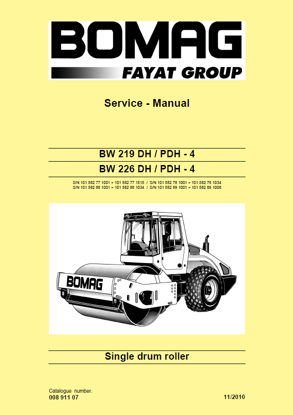 Bomag BW 219 PDH-4 Service Manual 00891107 (11.2010)