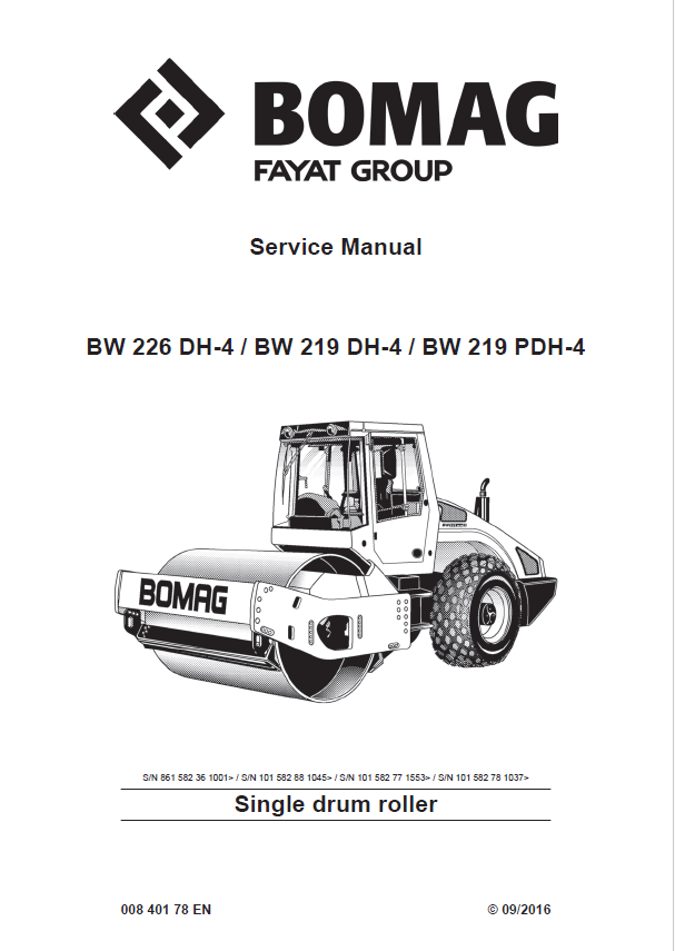 Bomag BW 219 PDH-4 Single Drum Roller Service Manual (00840178EN)