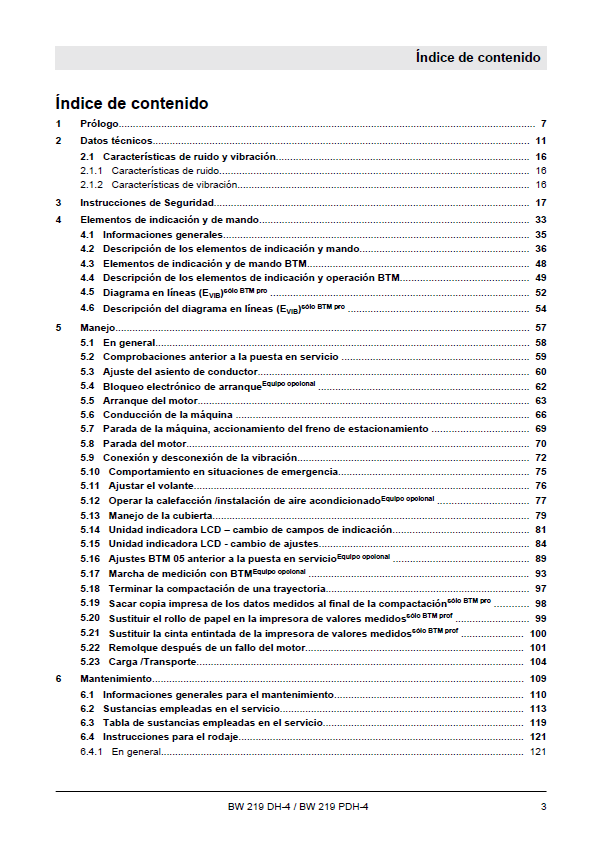 Bomag BW 219 Roller Manual (DH-4, PDH-4) - 00804003 PDF (ES)